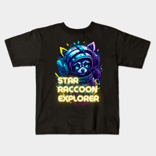 Galactic Raccoon Astronaut - Neon Space Explorer Kids T-Shirt